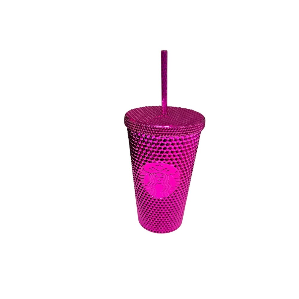 Starbucks Christmas 2022 Hot Pink Sangria Diamond Shape Studded Tumbler 16oz NWT